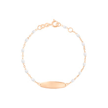 Gigi Clozeau - Bracelet blanc Little Gigi, plaque ovale, or rose, 15 cm