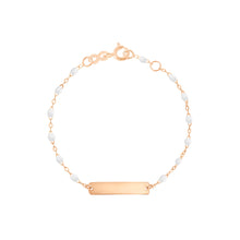 Gigi Clozeau - Bracelet blanc Little Gigi, plaque rectangle, or rose, 15 cm