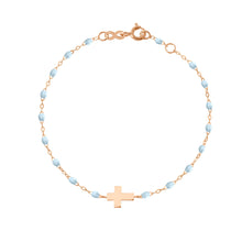 Gigi Clozeau - Bracelet bleu layette Croix, or rose, 17cm