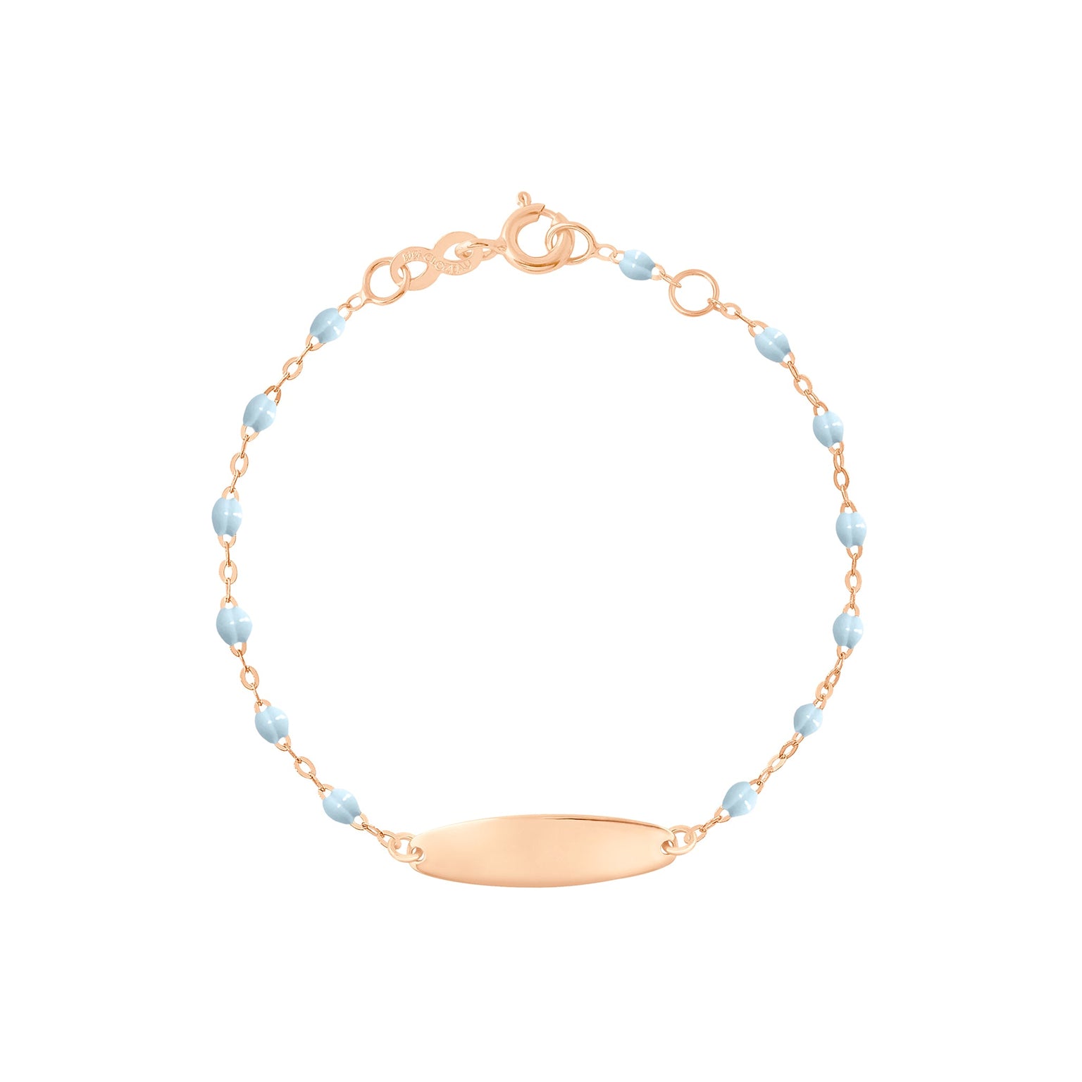 Gigi Clozeau - Bracelet bleu layette Little Gigi, plaque ovale, or rose, 15 cm