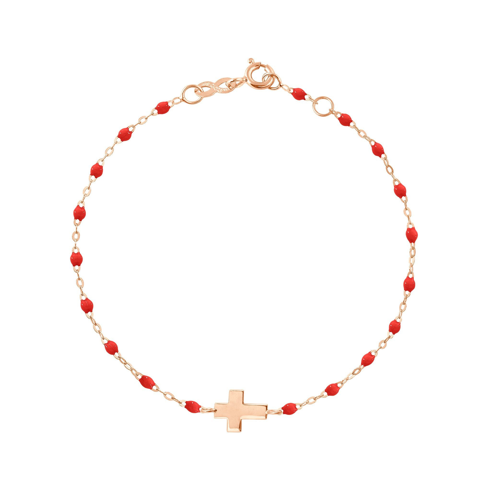 Gigi Clozeau - Bracelet coquelicot Croix, or rose, 17cm
