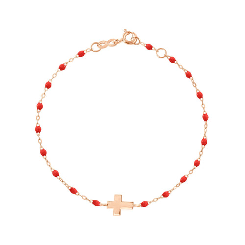 Gigi Clozeau - Bracelet coquelicot Croix, or rose, 17cm