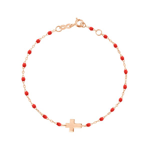 Gigi Clozeau - Bracelet coquelicot Croix, or rose, 17cm