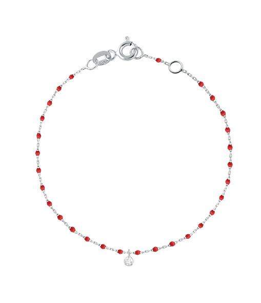 Gigi Clozeau - Bracelet coquelicot Mini Gigi, or blanc, 1 diamant, 17 cm