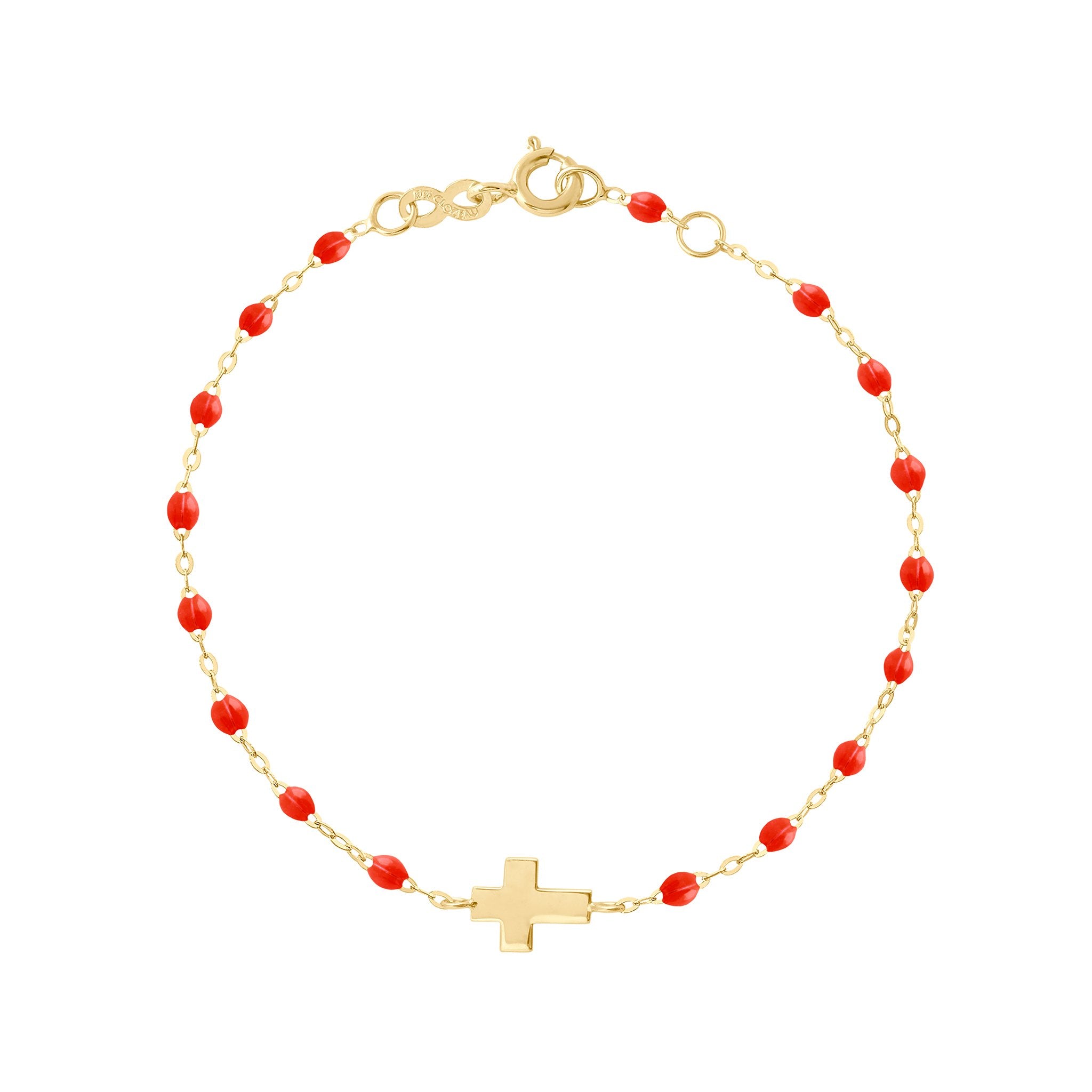 Gigi Clozeau - Bracelet corail Croix, or jaune, 17cm