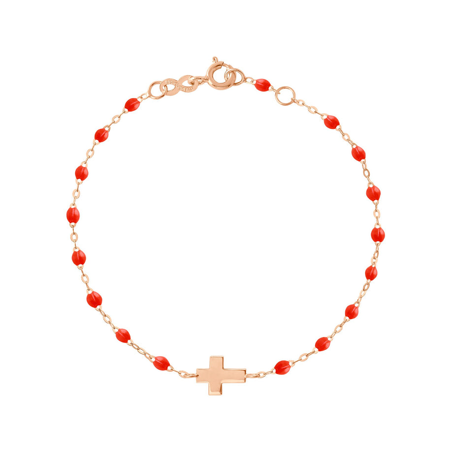 Gigi Clozeau - Bracelet corail Croix, or rose, 17cm