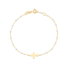 Gigi Clozeau - Bracelet enfant blanc Croix, or jaune, 15 cm
