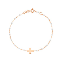 Gigi Clozeau - Bracelet enfant blanc Croix, or rose, 15 cm