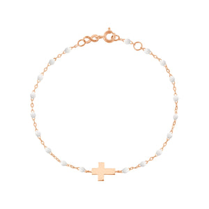 Gigi Clozeau - Bracelet enfant blanc Croix, or rose, 15 cm