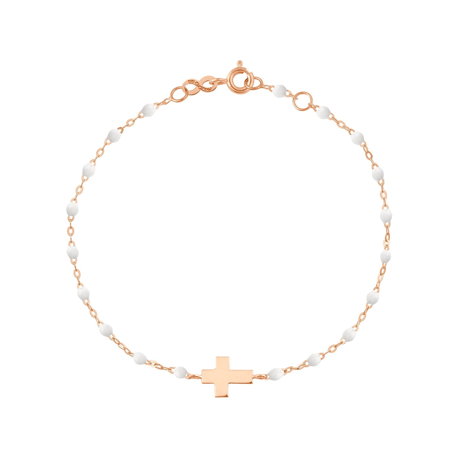 Gigi Clozeau - Bracelet enfant blanc Croix, or rose, 15 cm