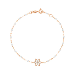 Gigi Clozeau - Bracelet Etoile Star résine blanche, diamant, or rose, 17 cm