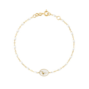 Gigi Clozeau - Bracelet Flamant résine blanche, or jaune, 17 cm