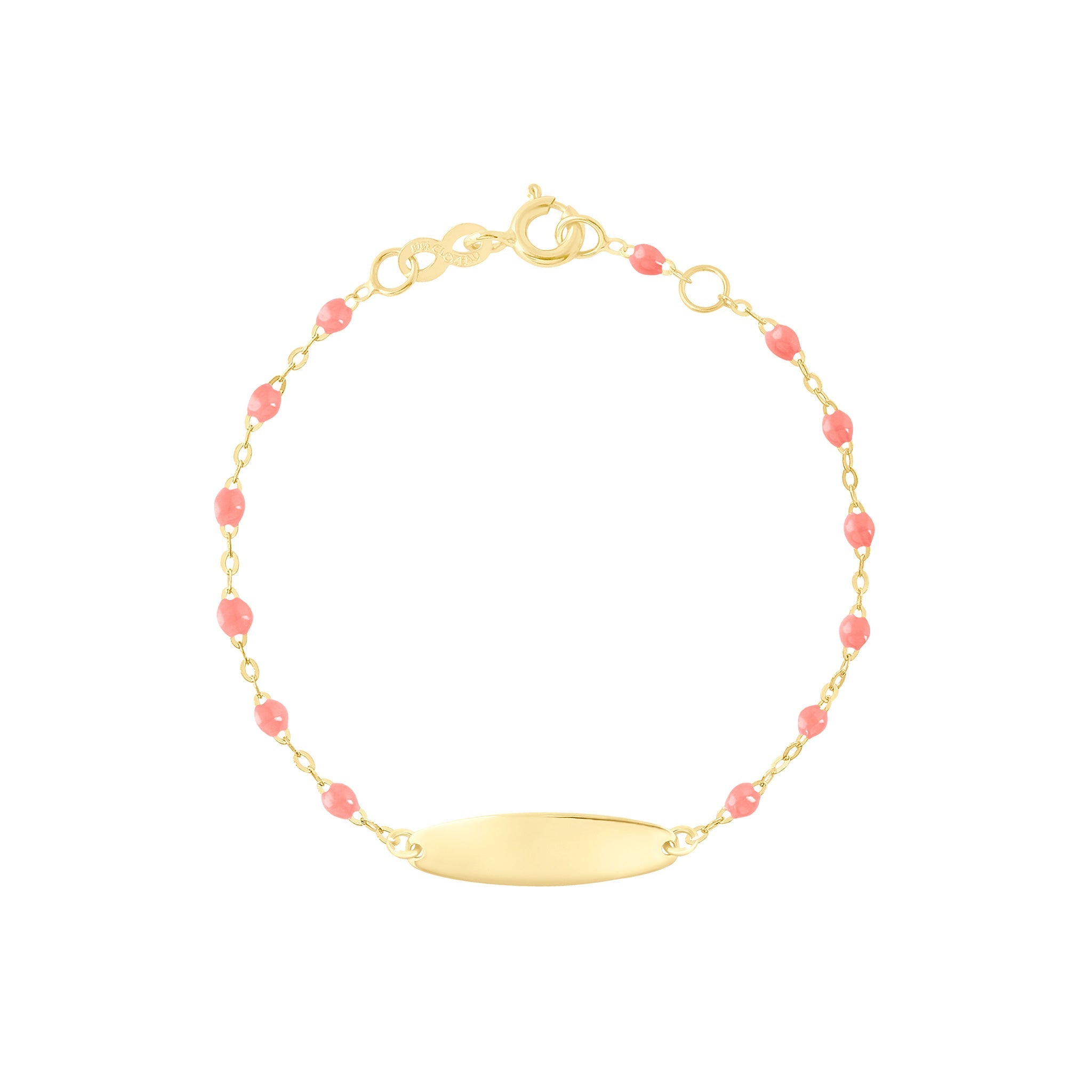 Gigi Clozeau - Bracelet fuchsia Little Gigi, plaque ovale, or jaune, 13 cm