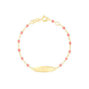 Gigi Clozeau - Bracelet fuchsia Little Gigi, plaque ovale, or jaune, 15 cm