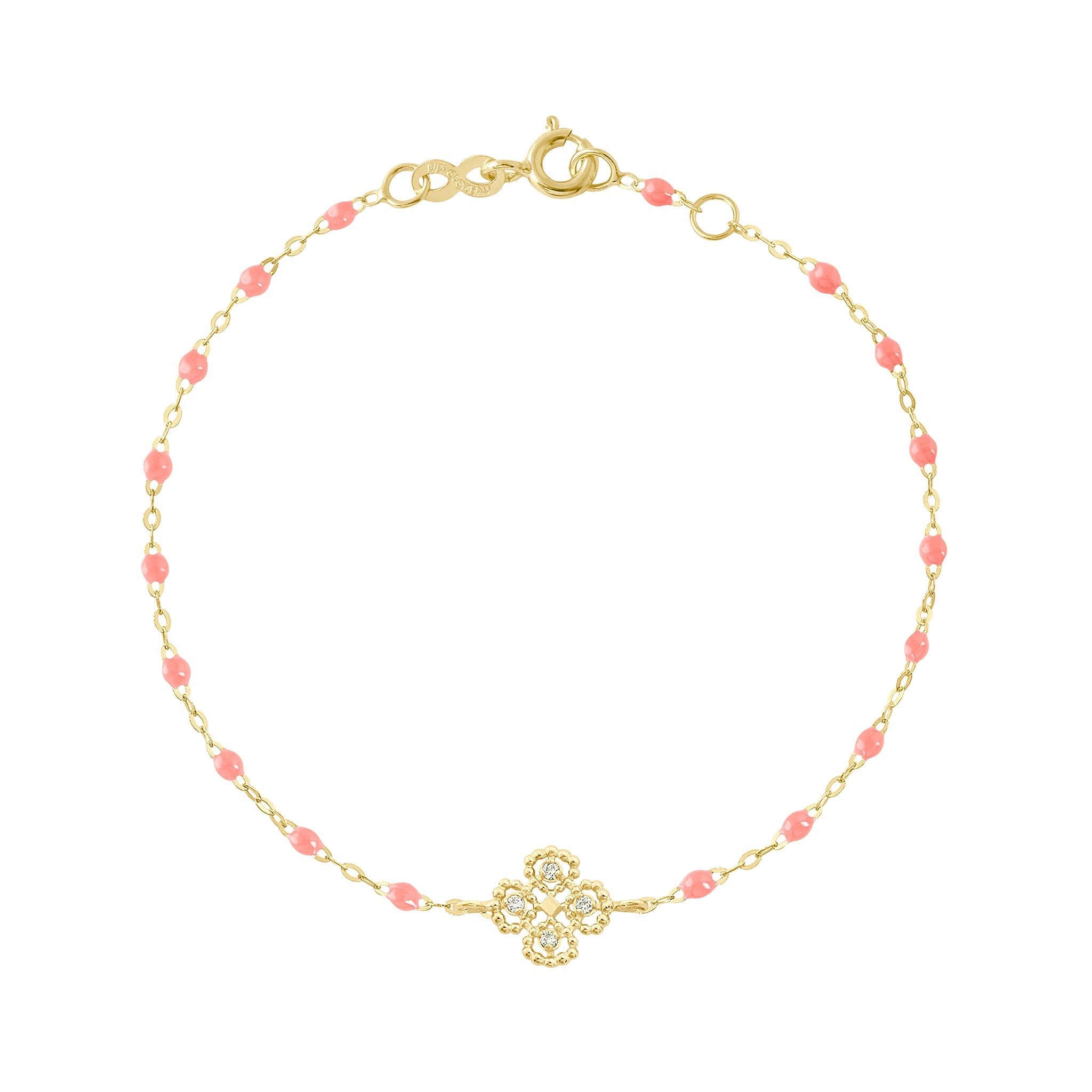 Gigi Clozeau - Bracelet fuchsia Lucky Trèfle, diamants, or jaune, 17 cm