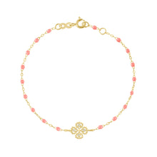 Gigi Clozeau - Bracelet fuchsia Lucky Trèfle, diamants, or jaune, 17 cm