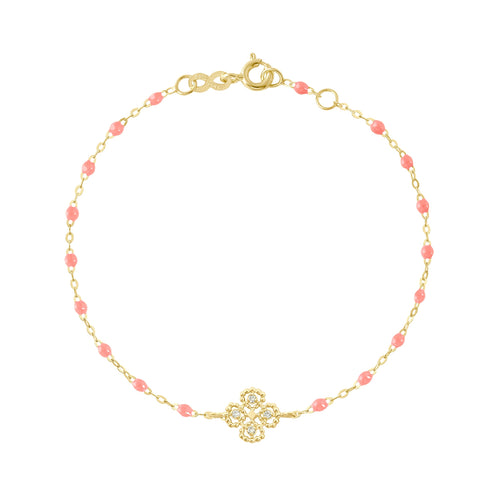 Gigi Clozeau - Bracelet fuchsia Lucky Trèfle, diamants, or jaune, 17 cm