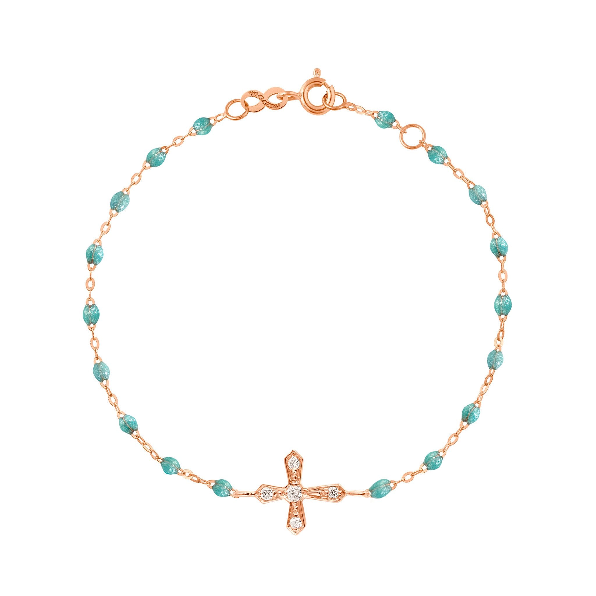 Gigi Clozeau - Bracelet glacier croix vintage diamants, or rose, 17 cm