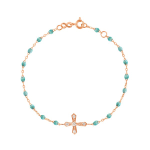 Gigi Clozeau - Bracelet glacier croix vintage diamants, or rose, 17 cm