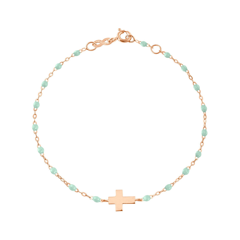 Gigi Clozeau - Bracelet jade Croix, or rose, 17cm