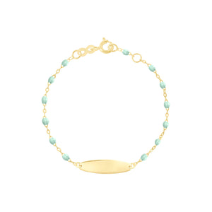 Gigi Clozeau - Bracelet jade Little Gigi, plaque ovale, or jaune, 15 cm