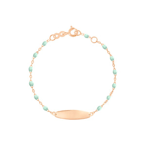 Gigi Clozeau - Bracelet jade Little Gigi, plaque ovale, or rose, 15 cm