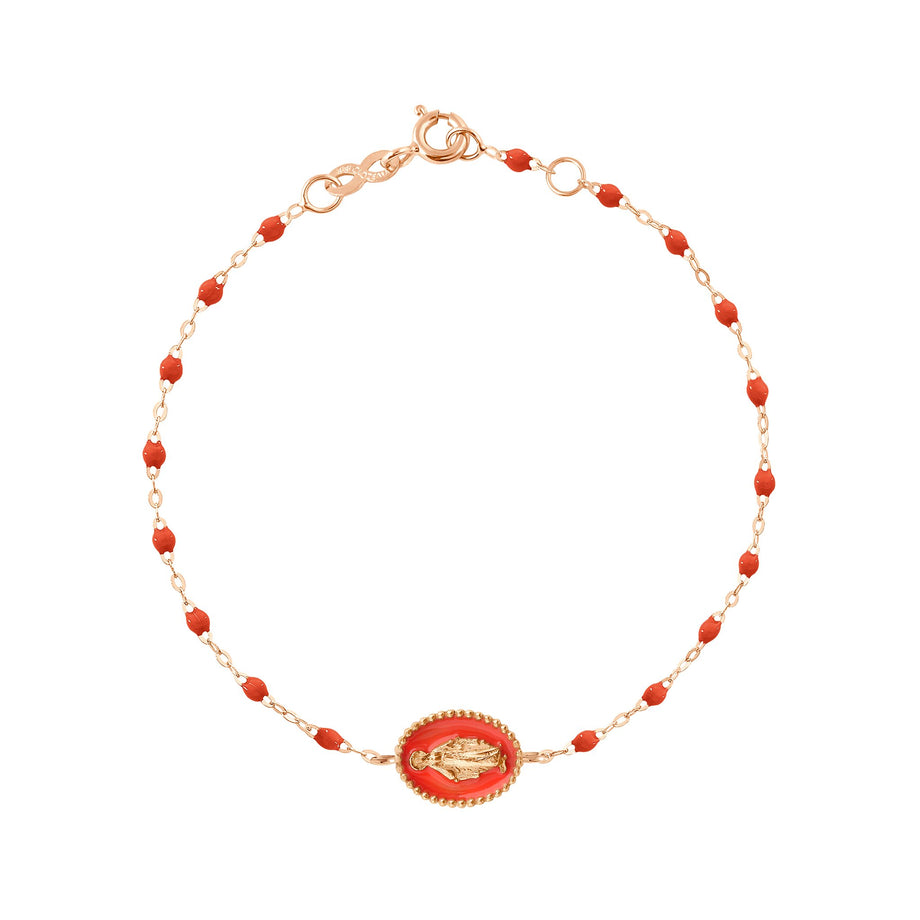 Gigi Clozeau - Bracelet Madone résine corail, or rose, 17 cm