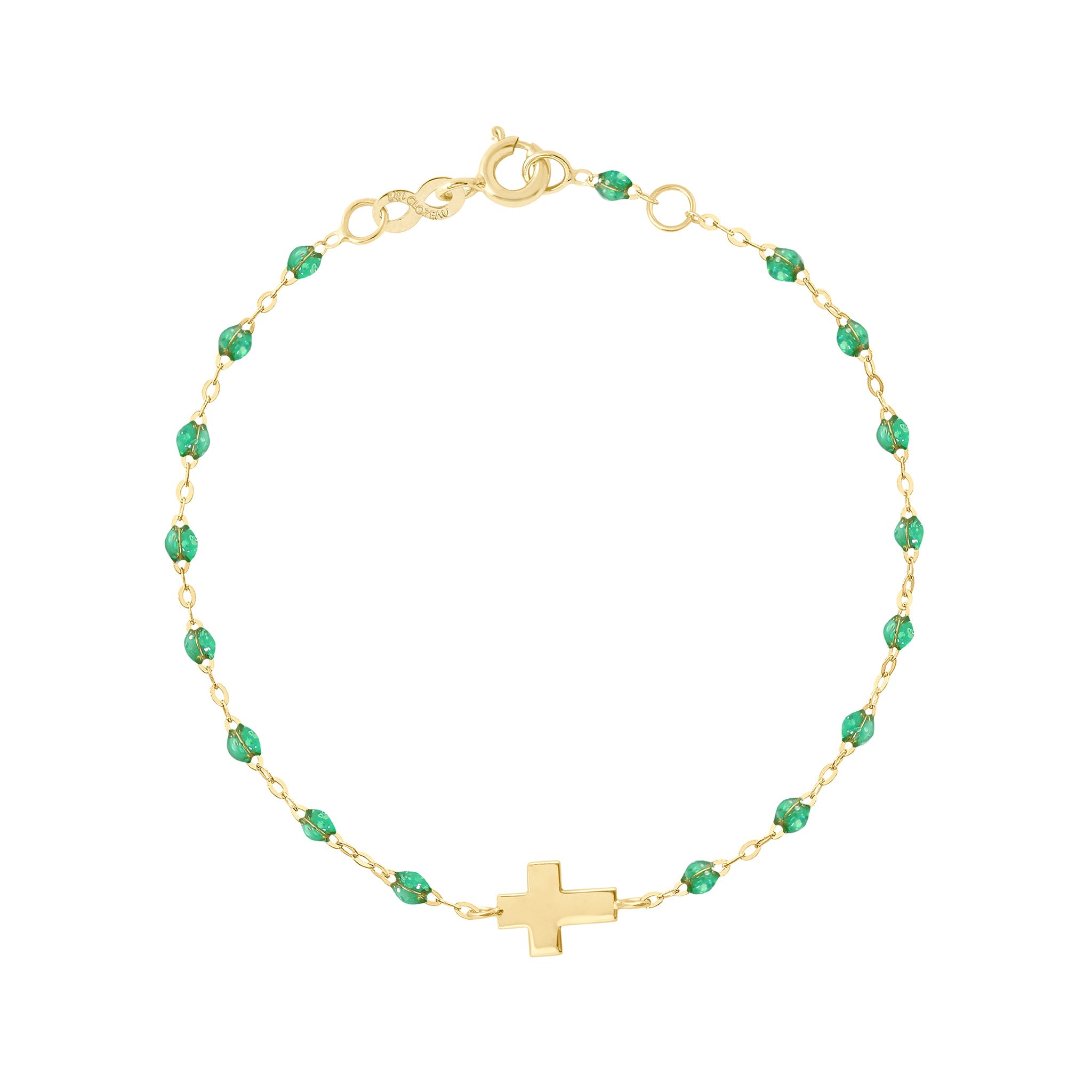 Gigi Clozeau - Bracelet menthe Croix, or jaune, 17cm