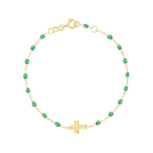 Gigi Clozeau - Bracelet menthe Croix, or jaune, 17cm