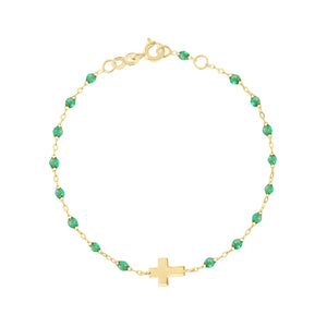 Gigi Clozeau - Bracelet menthe Croix, or jaune, 17cm