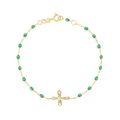 Gigi Clozeau - Bracelet menthe Croix Vintage diamants, or jaune, 17 cm