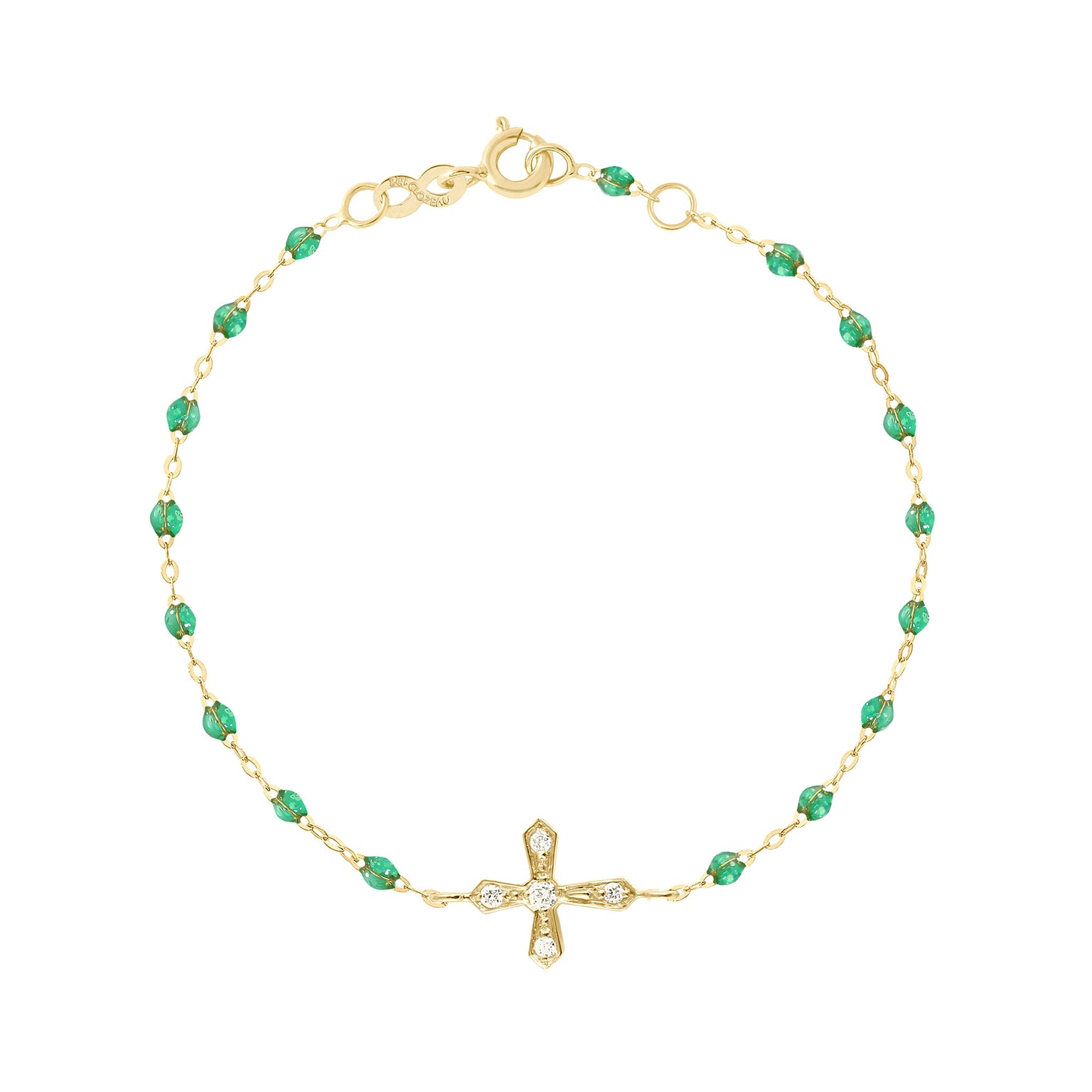 Gigi Clozeau - Bracelet menthe Croix Vintage diamants, or jaune, 17 cm