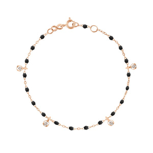 Gigi Clozeau - Bracelet noir Gigi Suprême, or rose, 4 diamants, 17 cm