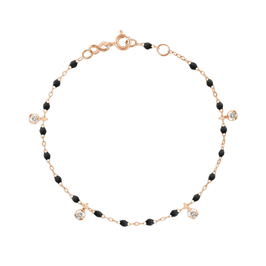 Gigi Clozeau - Bracelet noir Gigi Suprême, or rose, 4 diamants, 17 cm
