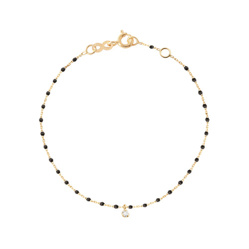 Gigi Clozeau - Bracelet noir Mini Gigi, or jaune, 1 diamant, 17 cm