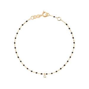 Gigi Clozeau - Bracelet noir Mini Gigi, or jaune, 1 diamant, 17 cm