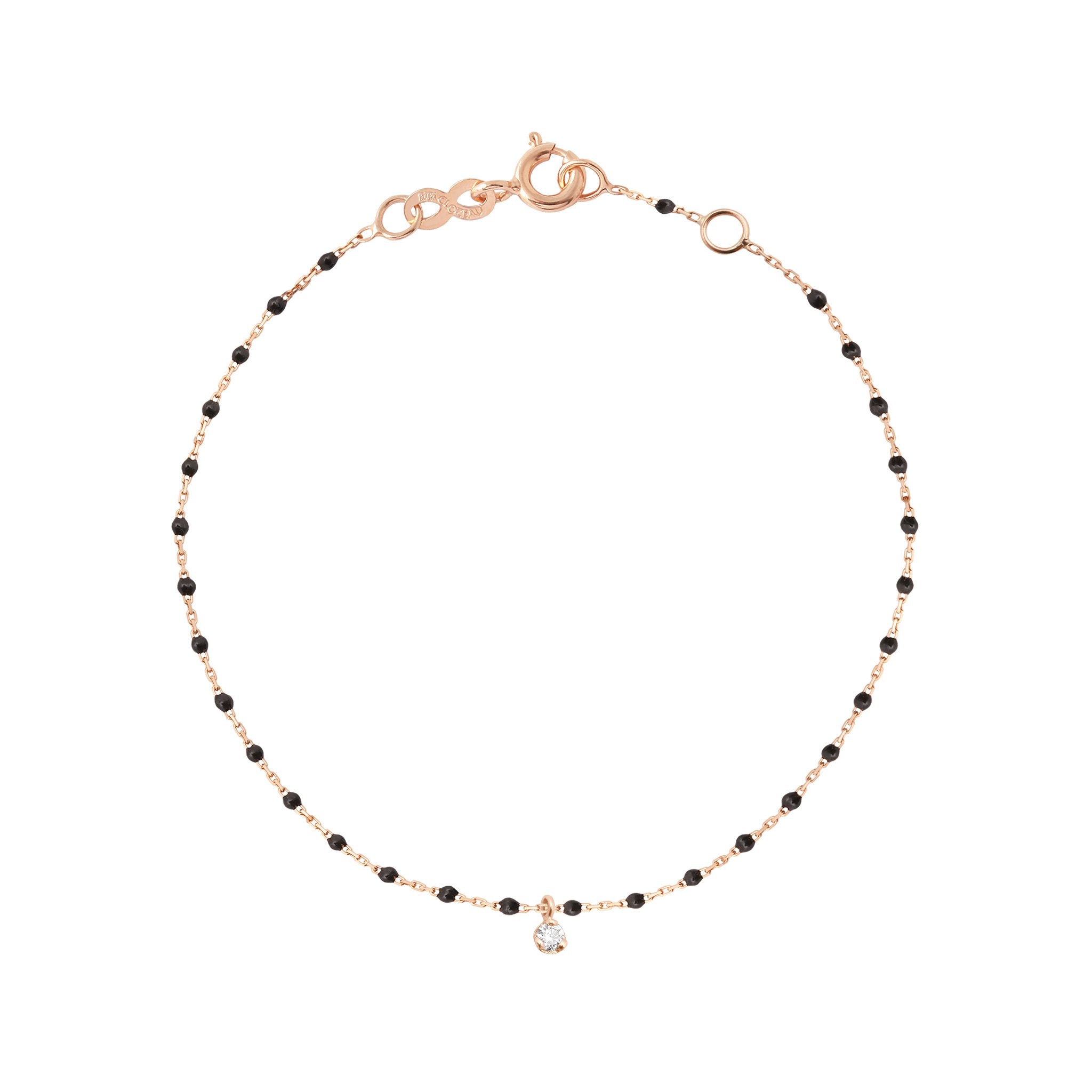 Gigi Clozeau - Bracelet noir Mini Gigi, or rose, 1 diamant, 17 cm