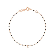 Gigi Clozeau - Bracelet noir Mini Gigi, or rose, 1 diamant, 17 cm