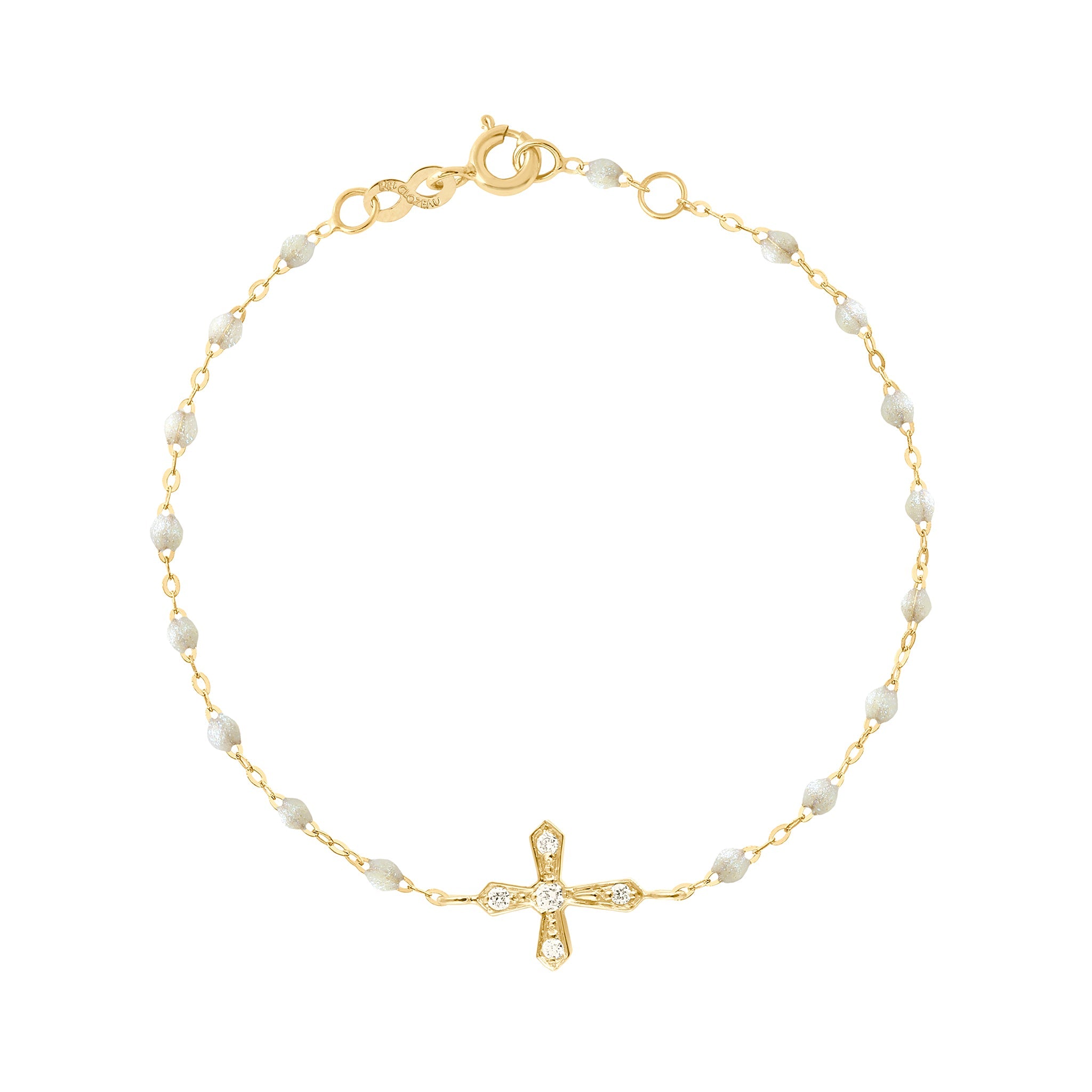 Gigi Clozeau - Bracelet opale Croix Vintage diamants, or jaune, 17 cm