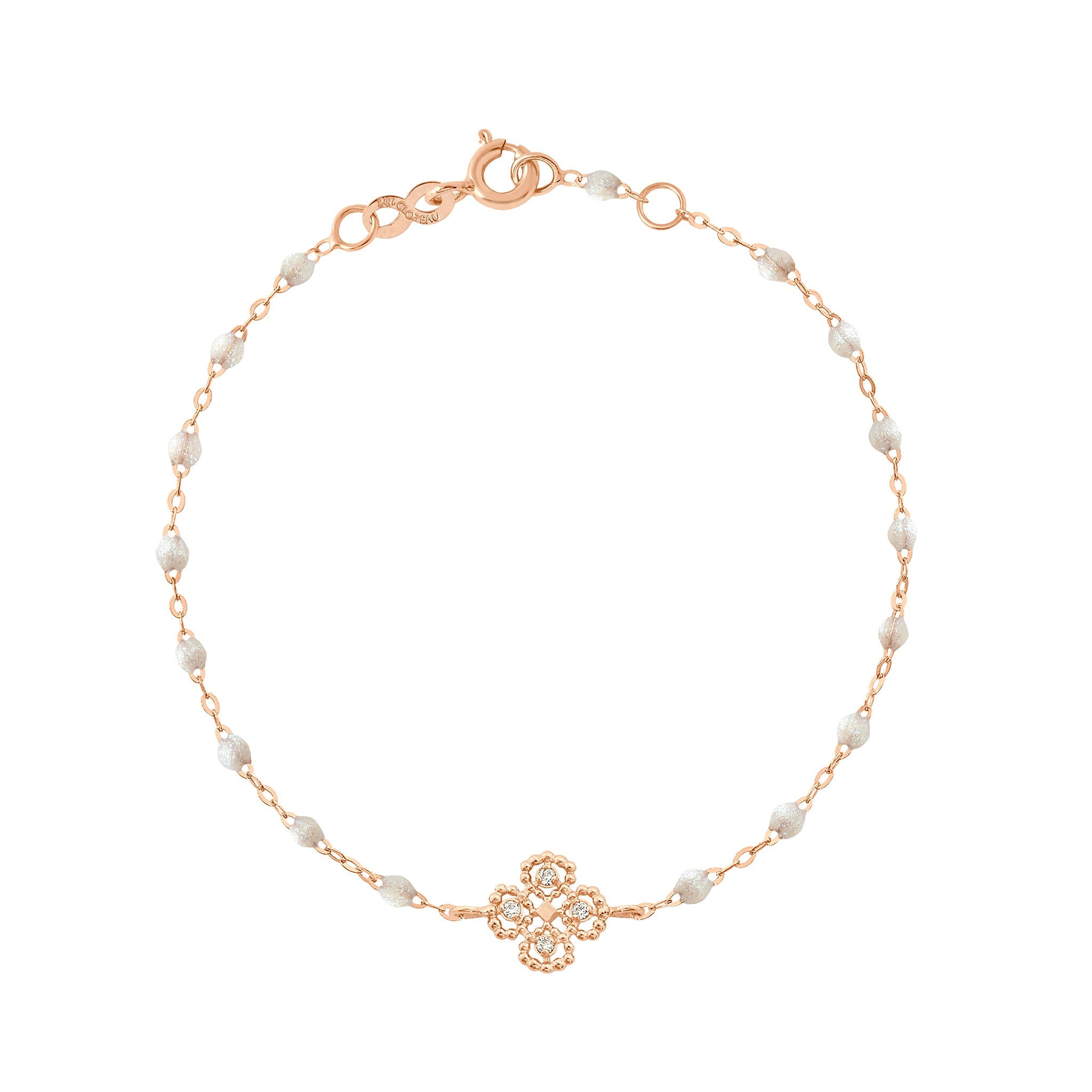 Gigi Clozeau - Bracelet opale Lucky Trèfle, diamants, or rose, 17 cm