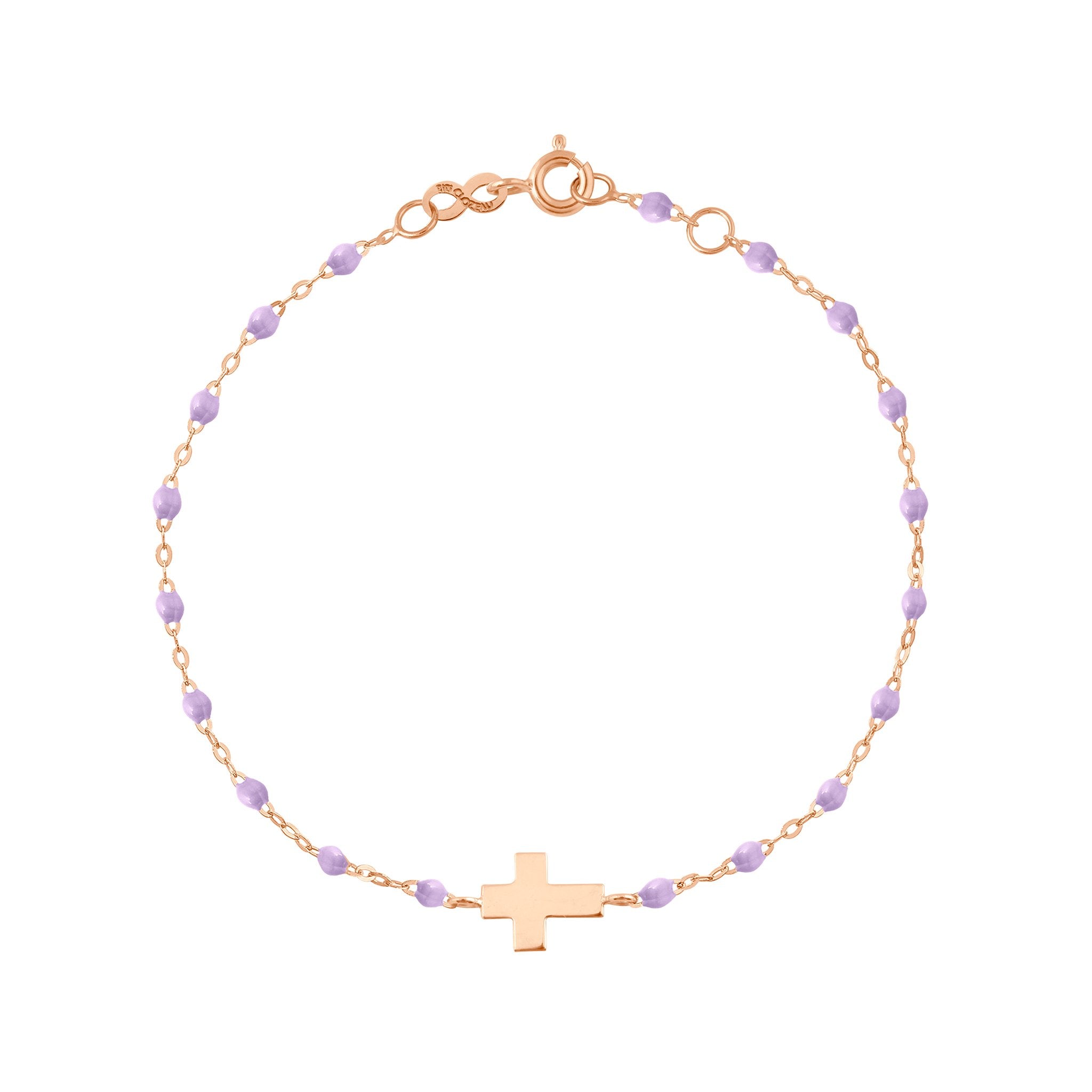 Gigi Clozeau - Bracelet parme Croix, or rose, 17cm