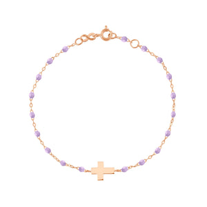 Gigi Clozeau - Bracelet parme Croix, or rose, 17cm