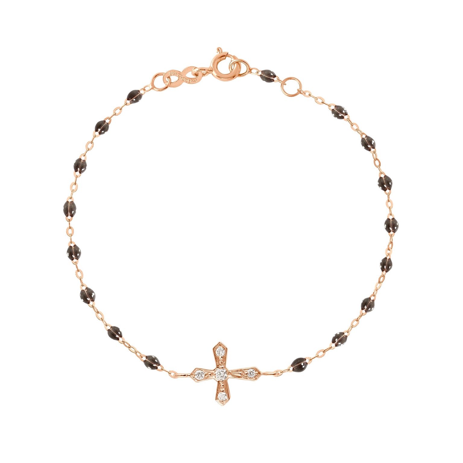 Gigi Clozeau - Bracelet quartz croix vintage diamants, or rose, 17 cm