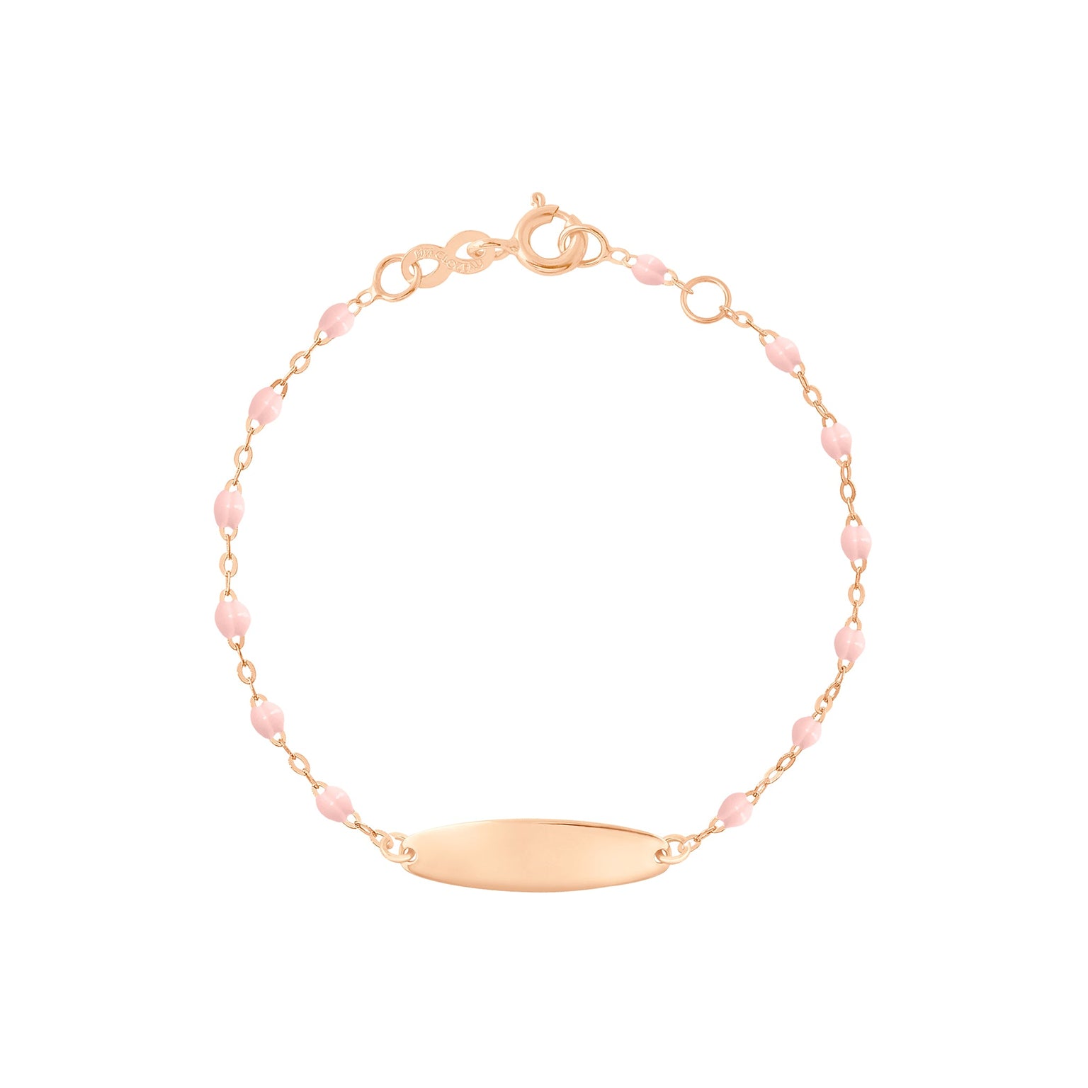 Gigi Clozeau - Bracelet rose bébé Little Gigi, plaque ovale, or rose, 15 cm