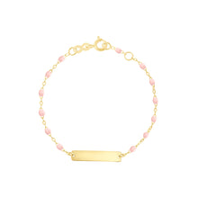 Gigi Clozeau - Bracelet rose bébé Little Gigi, plaque rectangle, or jaune, 13 cm