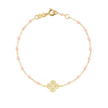 Gigi Clozeau - Bracelet rose bébé Lucky Trèfle, diamants, or jaune, 17 cm
