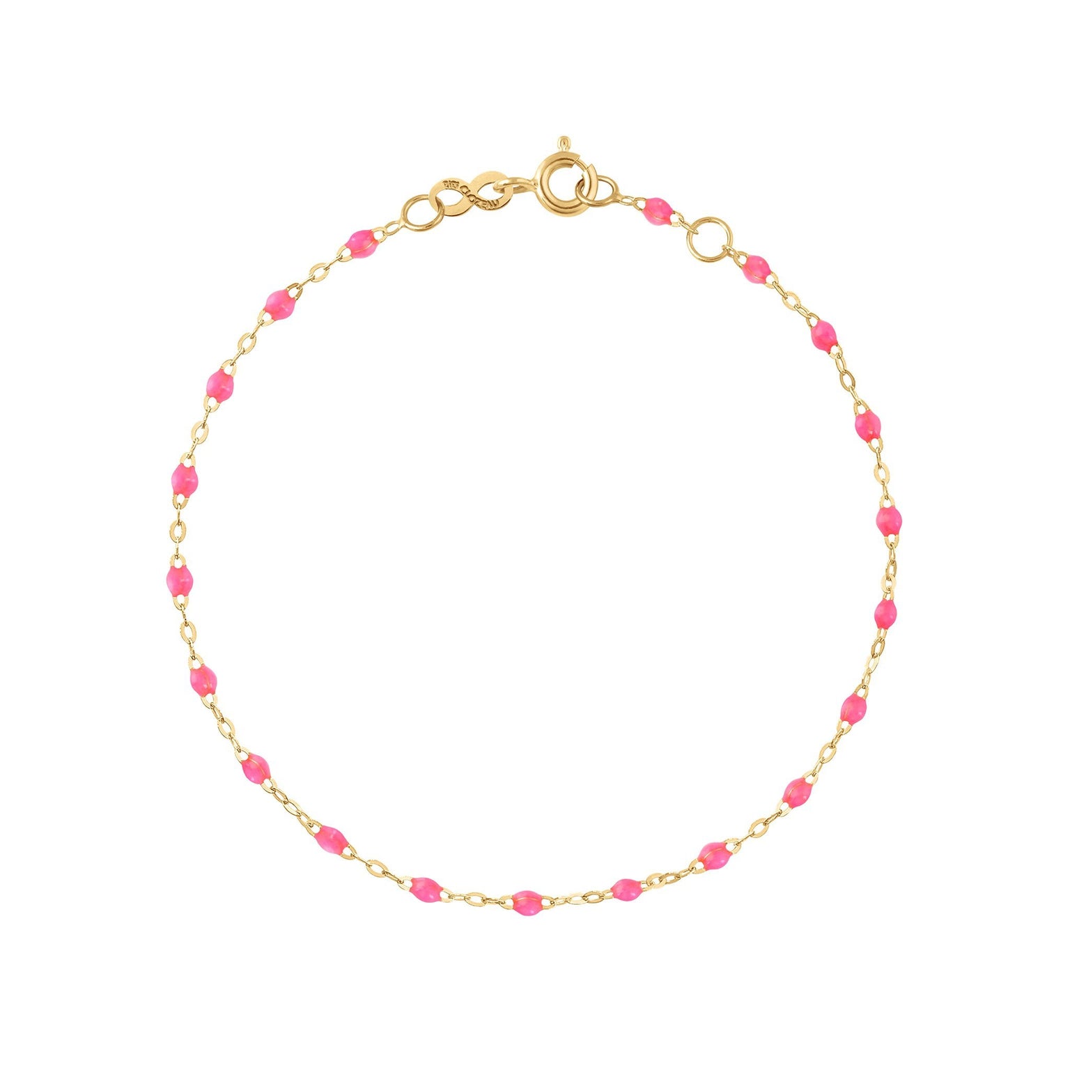 Gigi Clozeau - Bracelet rose fluo Classique Gigi, or jaune, 15 cm