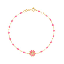 Gigi Clozeau - Bracelet rose fluo Fleur, diamant, or jaune, 17 cm
