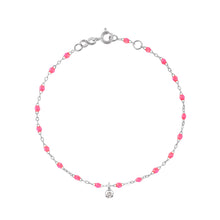 Gigi Clozeau - Bracelet rose fluo Gigi Suprême, or blanc, 1 diamant, 17 cm