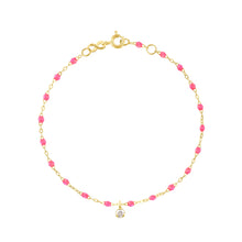 Gigi Clozeau - Bracelet rose fluo Gigi Suprême, or jaune, 1 diamant, 17 cm